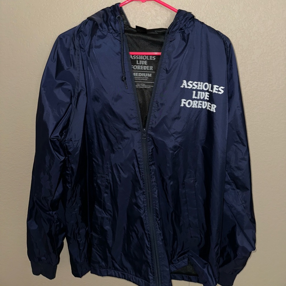 Navy Blue Windbreaker Jacket assholes live forever